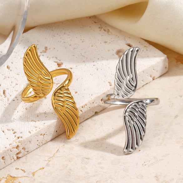 Wholesale Geometric Electroplated Stainless Steel Open Adjustable Wing Ring For Women