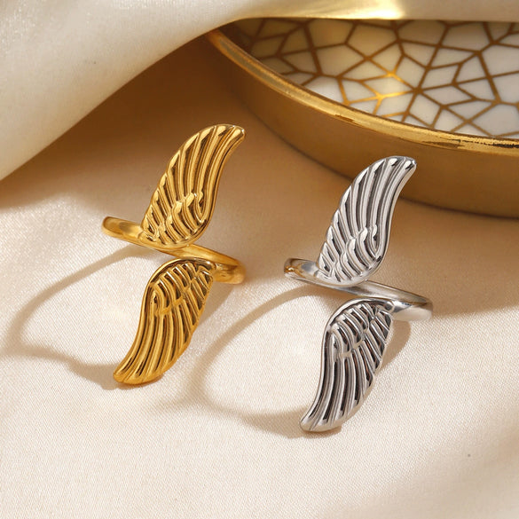 Wholesale Geometric Electroplated Stainless Steel Open Adjustable Wing Ring For Women