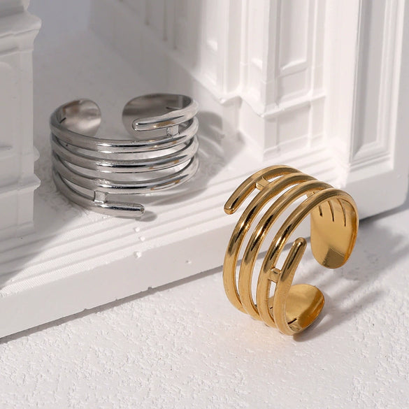 Wholesale Geometric Electroplated Stainless Steel Open Adjustable Women's Rings Fashionable Simple And Versatile