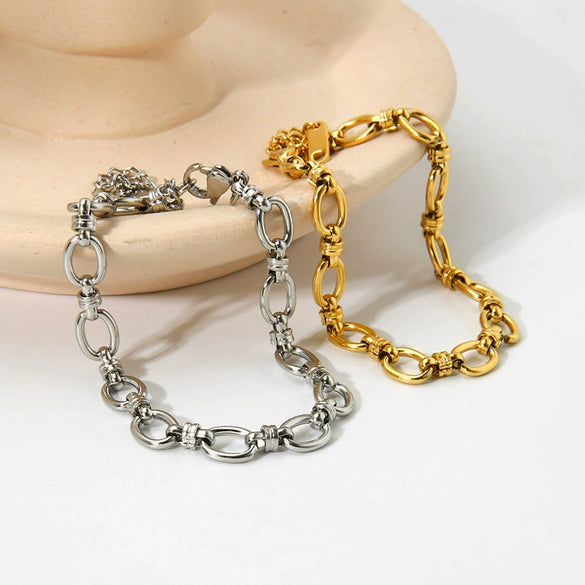 Wholesale Geometric Electroplated Stainless Steel Oval Chain Cross Buckle Unisex Women's Bracelet