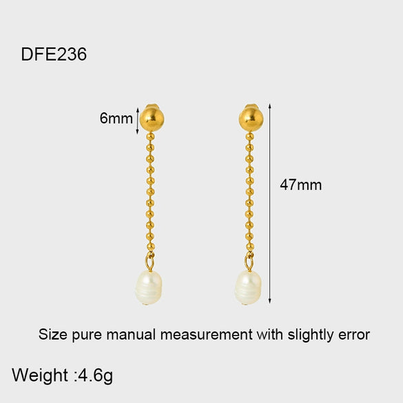 Wholesale Geometric Electroplated Stainless Steel Pearl Chain Tassel Earrings For Women