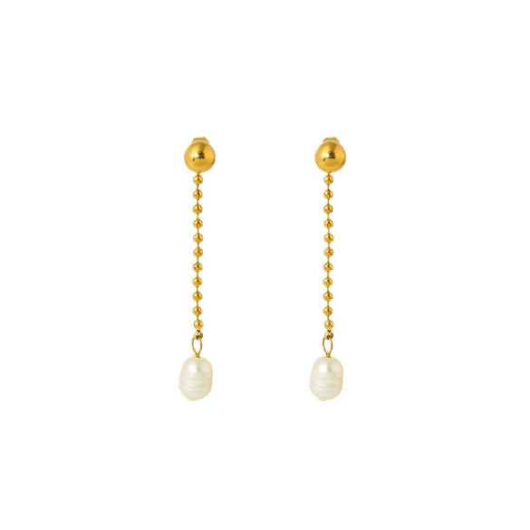 Wholesale Geometric Electroplated Stainless Steel Pearl Chain Tassel Earrings For Women