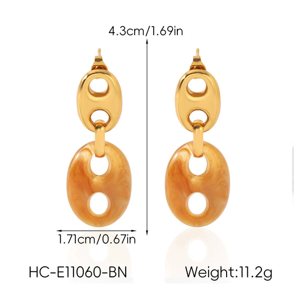 Wholesale Geometric Electroplated Stainless Steel Pig Nose Earrings For Women Retro Maillard Style