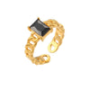 Wholesale Geometric Electroplated Stainless Steel Rectangular Zircon Inlaid Braided Adjustable Ring For Women