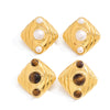 Wholesale Geometric Electroplated Stainless Steel Tiger Eye Stone And Imitation Pearl Earrings For Women
