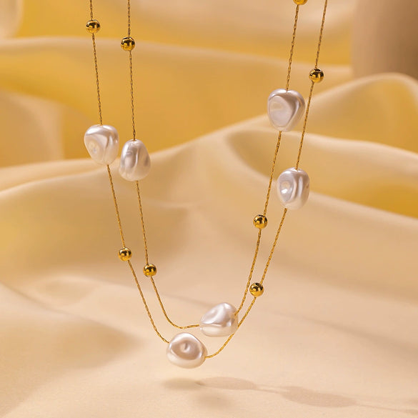 Wholesale Geometric Electroplated Titanium Steel Double Layer Necklace For Women