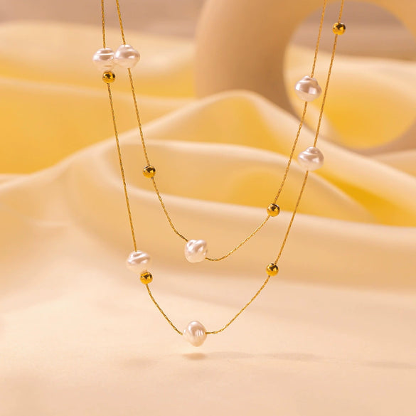 Wholesale Geometric Electroplated Titanium Steel Double Layer Necklace For Women