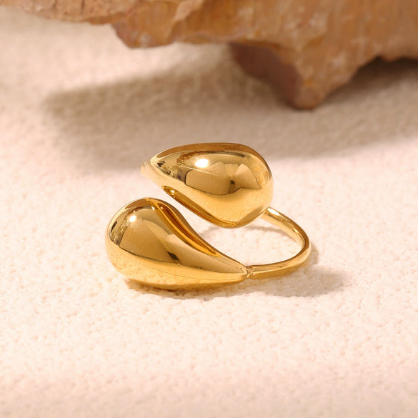 Wholesale Geometric Electroplated Titanium Steel Drop Ring With Niche Design For Unisex