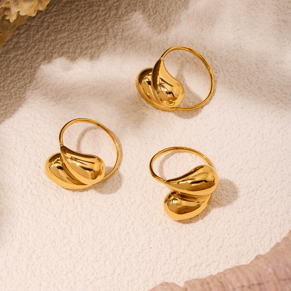 Wholesale Geometric Electroplated Titanium Steel Drop Ring With Niche Design For Unisex