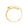 Wholesale Geometric Electroplated Titanium Steel Strip Beaded Chain Bracelet With Freshwater Pearl For Women