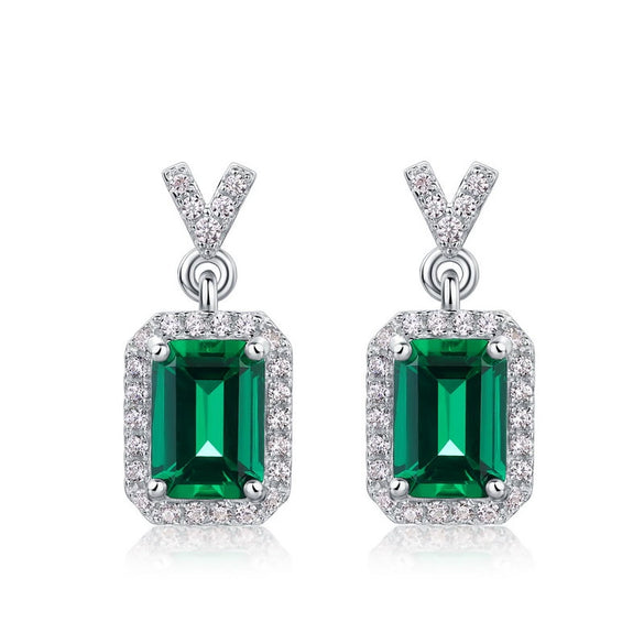 Wholesale Geometric Emerald Earrings S925 Silver Retro Elegant Women's