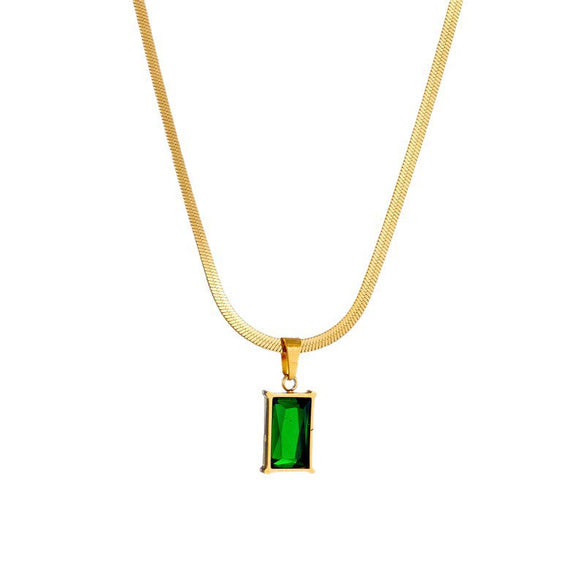 Wholesale Geometric Emerald Titanium Steel Electroplated Blade Chain Necklace For Women