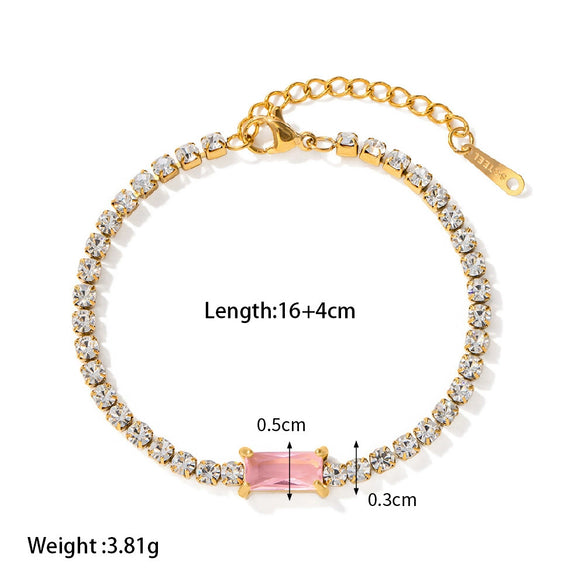 Wholesale Geometric Emerald Zircon Goldplated Stainless Steel Bracelet For Women And Unisex