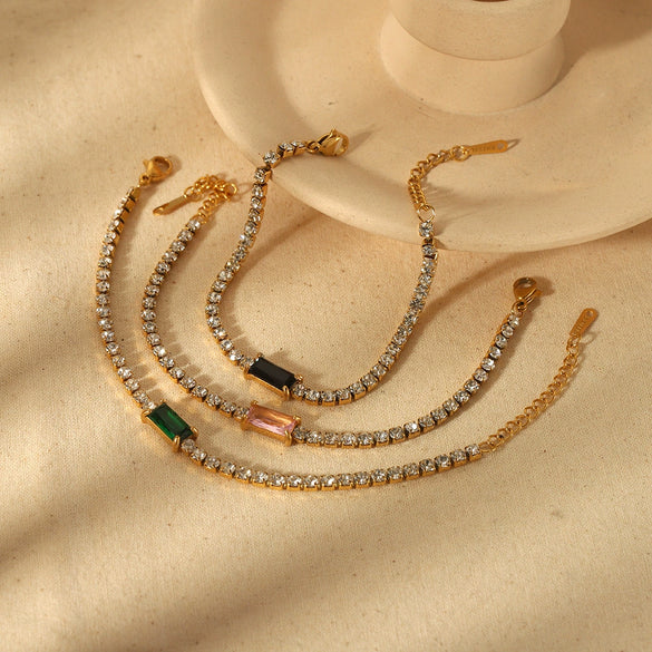 Wholesale Geometric Emerald Zircon Goldplated Stainless Steel Bracelet For Women And Unisex