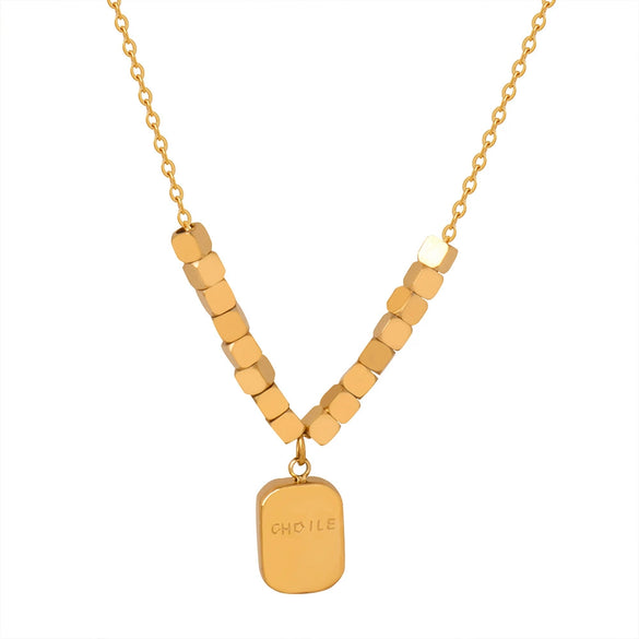 Wholesale Geometric English Letter Square Pendant Beaded Titanium Steel Necklace With Electroplated Design For Unisex