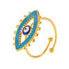 Wholesale Geometric Evil Blue Eye Stainless Steel Enamel Glaze Gold Plated Adjustable Ring For Unisex