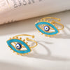 Wholesale Geometric Evil Blue Eye Stainless Steel Enamel Glaze Gold Plated Adjustable Ring For Unisex