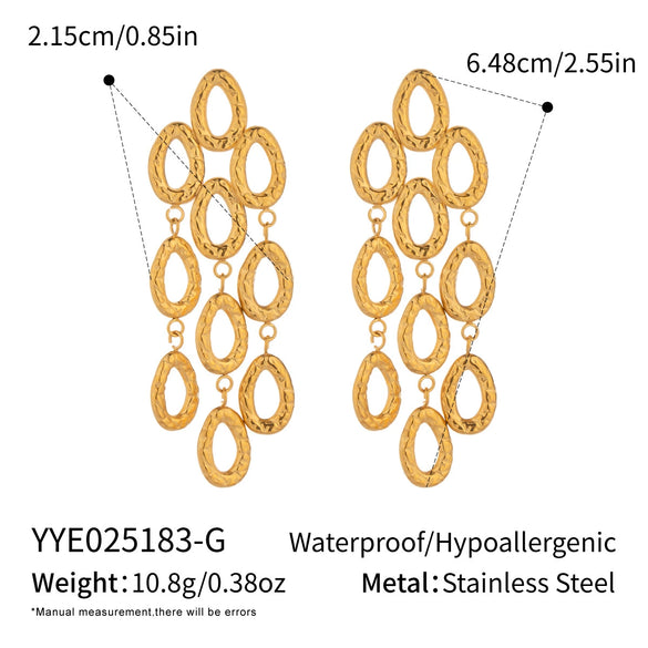 Wholesale Geometric Exaggerated Water Drop Tassel Earrings For Girls Titanium Steel Jewelry With Pvd Vacuum Real Gold Electroplating
