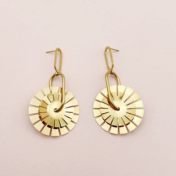 Wholesale Geometric Exaggerated Women's Stainless Steel Windmill Multiring Earrings With Electroplating