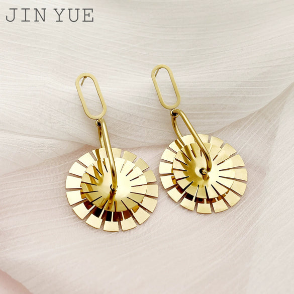 Wholesale Geometric Exaggerated Women's Stainless Steel Windmill Multiring Earrings With Electroplating