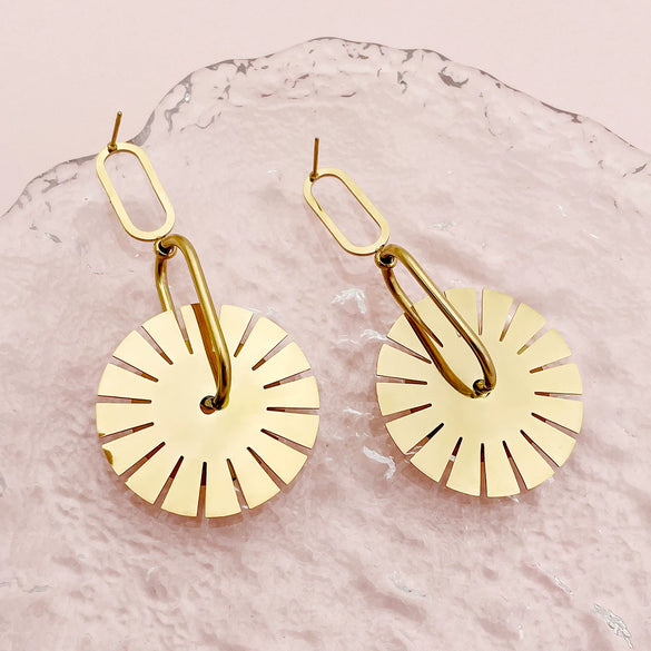 Wholesale Geometric Exaggerated Women's Stainless Steel Windmill Multiring Earrings With Electroplating