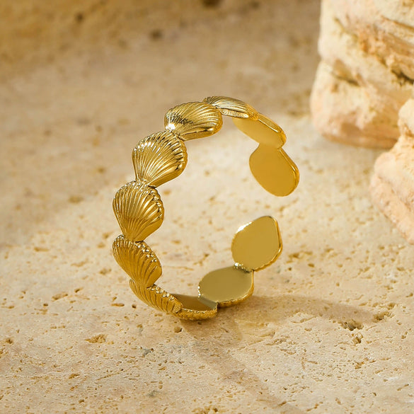 Wholesale Geometric Fan Shape Stainless Steel Open Ring 18K Gold Plated Electroplated For Women