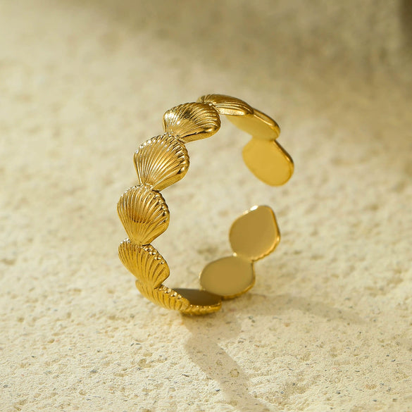 Wholesale Geometric Fan Shape Stainless Steel Open Ring 18K Gold Plated Electroplated For Women