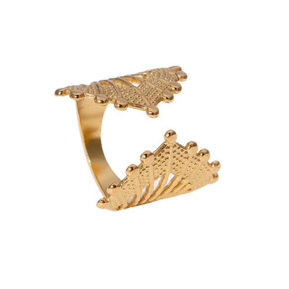 Wholesale Geometric Fan Shaped Cut Out Stainless Steel Open Ring With Retro Design And Electroplating Adjustable And Non Fading