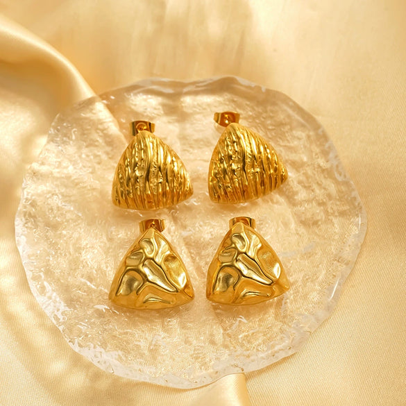 Wholesale Geometric Fanshaped Electroplated Titanium Steel Earrings For Women