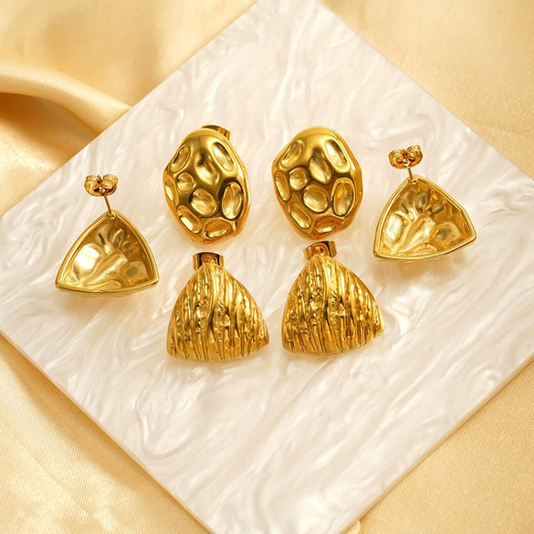 Wholesale Geometric Fanshaped Electroplated Titanium Steel Earrings For Women