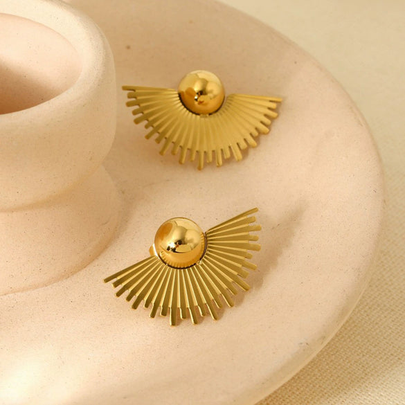 Wholesale Geometric Fanshaped Stainless Steel Electroplated Earrings For Women