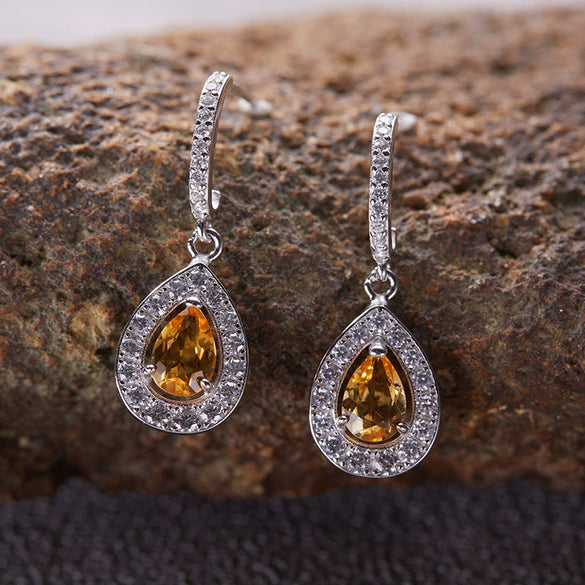 Wholesale Geometric Fashion S925 Sterling Silver Natural Gemstone Amethyst Citrine Topaz Earrings For Women