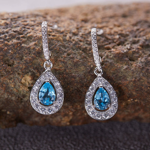 Wholesale Geometric Fashion S925 Sterling Silver Natural Gemstone Amethyst Citrine Topaz Earrings For Women