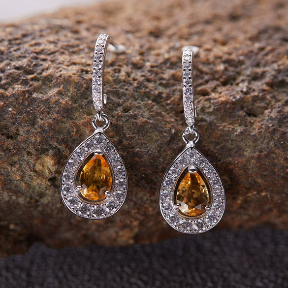 Wholesale Geometric Fashion S925 Sterling Silver Natural Gemstone Amethyst Citrine Topaz Earrings For Women