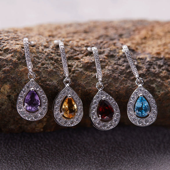 Wholesale Geometric Fashion S925 Sterling Silver Natural Gemstone Amethyst Citrine Topaz Earrings For Women