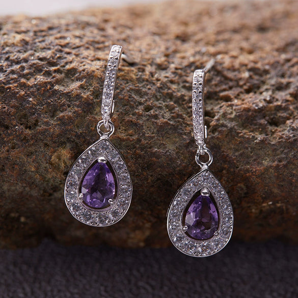 Wholesale Geometric Fashion S925 Sterling Silver Natural Gemstone Amethyst Citrine Topaz Earrings For Women
