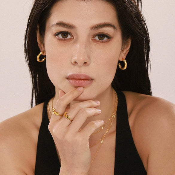 Wholesale Geometric Ferris Wheel And Tulip Ring Titanium Steel Electroplated Unisex Light Luxury Style