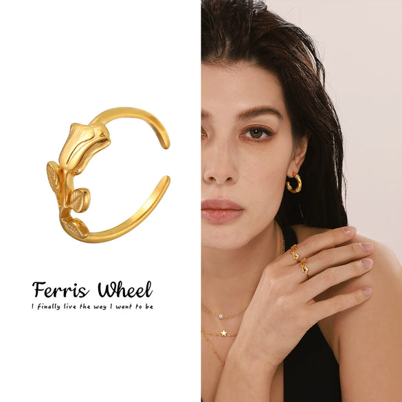 Wholesale Geometric Ferris Wheel And Tulip Ring Titanium Steel Electroplated Unisex Light Luxury Style