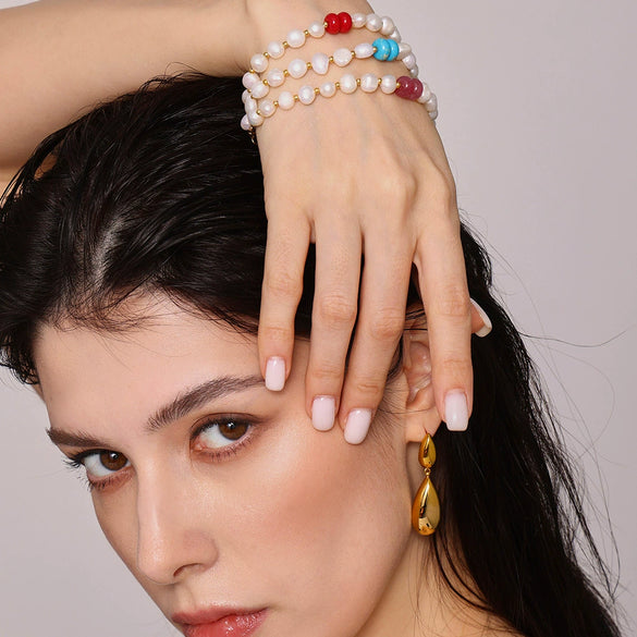 Wholesale Geometric Ferris Wheel Electroplated Stainless Steel And Freshwater Pearl Bracelet For Unisex