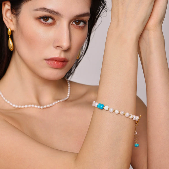 Wholesale Geometric Ferris Wheel Electroplated Stainless Steel And Freshwater Pearl Bracelet For Unisex