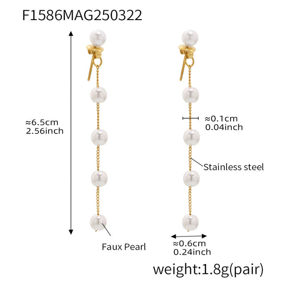 Wholesale Geometric Ferris Wheel Titanium Steel And Shell Beads Electroplated Long Tassel Stud Earrings Unisex Cold Style Elegant All Match Vintage Earrings