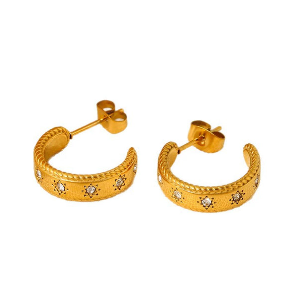 Wholesale Geometric Fivepointed Star Cshaped 18K Gold Plated Stainless Steel Earrings For Women