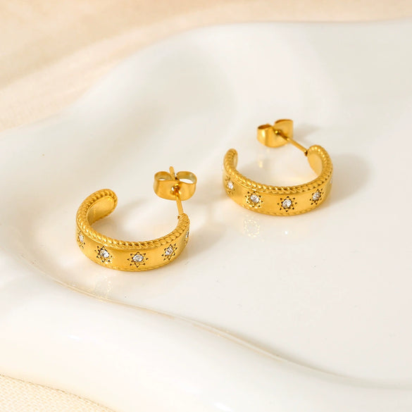 Wholesale Geometric Fivepointed Star Cshaped 18K Gold Plated Stainless Steel Earrings For Women