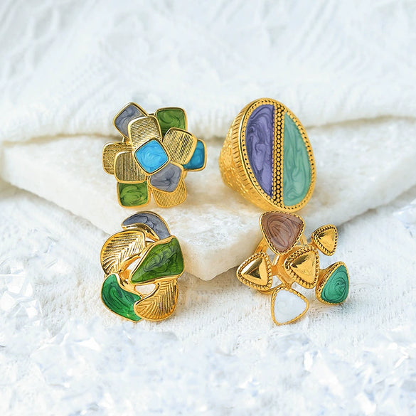 Wholesale Geometric Flower Ring Stainless Steel Electroplating Women's Jewelry Palace Style Niche Gorgeous Personality Light Luxury