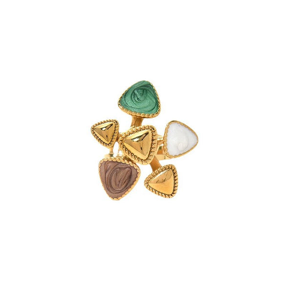 Wholesale Geometric Flower Ring Stainless Steel Electroplating Women's Jewelry Palace Style Niche Gorgeous Personality Light Luxury