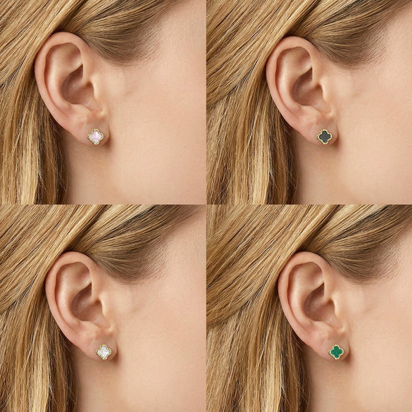 Wholesale Geometric Fourleaf Clover S925 Silver Electroplated Earrings For Women