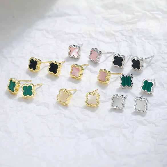 Wholesale Geometric Fourleaf Clover S925 Silver Electroplated Earrings For Women