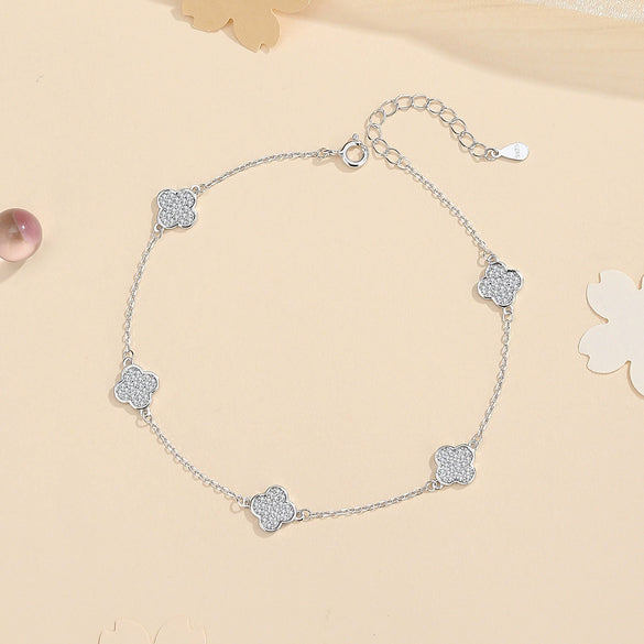 Wholesale Geometric Fourleaf Clover S925 Sterling Silver Electroplated Bracelet For Women