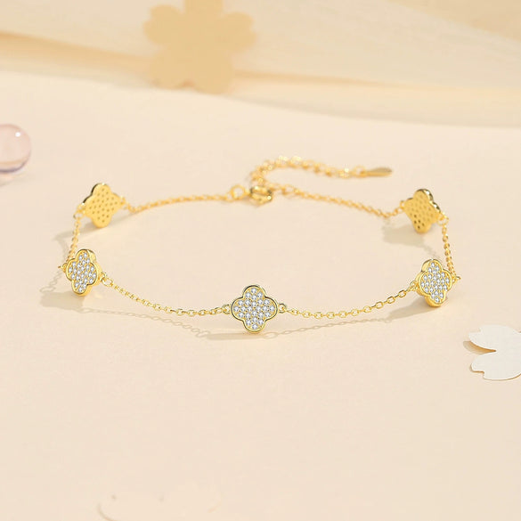 Wholesale Geometric Fourleaf Clover S925 Sterling Silver Electroplated Bracelet For Women