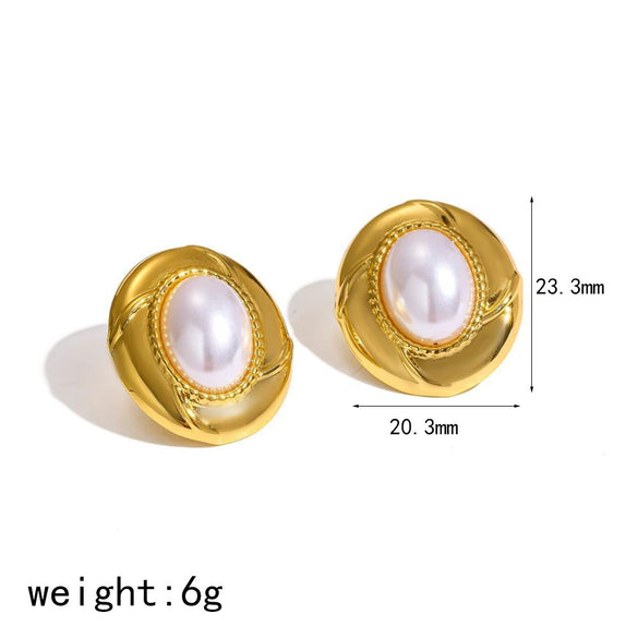 Wholesale Geometric French Retro Style Vacuum Real Gold Plated Stainless Steel Earrings With Pearls And Natural Stones For Women